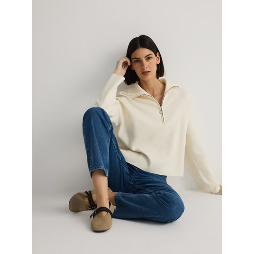 Reserved - Rozpinany sweter z wiskozą - kremowy Reserved L okazja Reserved