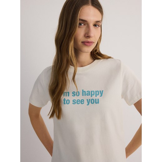 Reserved - T-shirt z nadrukiem - złamana biel Reserved M Reserved wyprzedaż