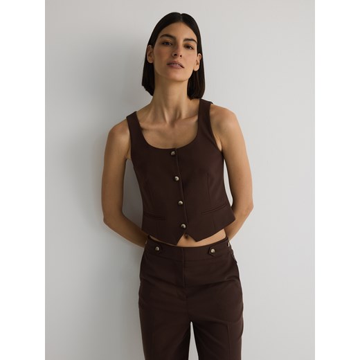 Reserved - Kamizelka garniturowa - ciemnobrązowy ze sklepu Reserved w kategorii Kamizelki damskie - zdjęcie 186027403