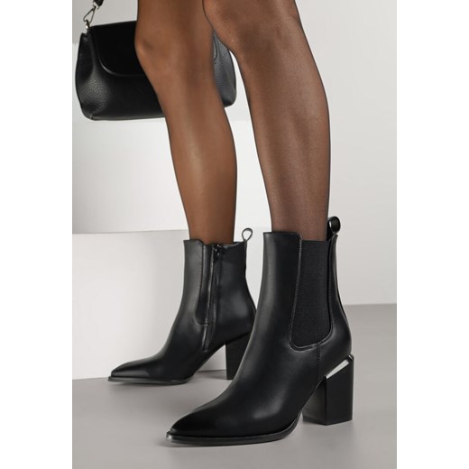 Czarne Botki Kowbojki z Elastycznym Panelem i Stożkowym Obcasem z Aplikacją Renee 37 renee.pl