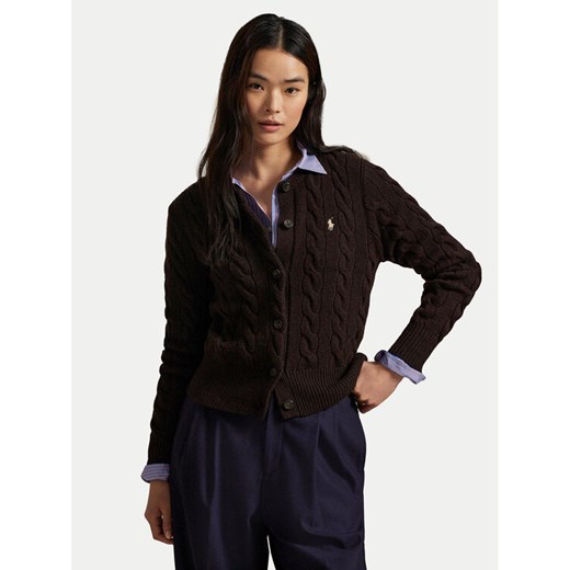 Polo Ralph Lauren Kardigan 211972104007 Brązowy Slim Fit ze sklepu MODIVO w kategorii Swetry damskie - zdjęcie 186028664