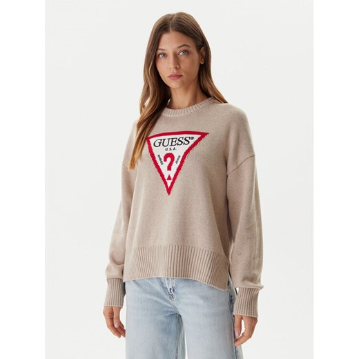 Guess Jeans Sweter W4BR12 Z3HM1 Beżowy Relaxed Fit ze sklepu MODIVO w kategorii Swetry damskie - zdjęcie 186028863