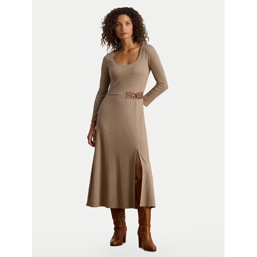 LAUREN RALPH LAUREN Sukienka dzianinowa 200980038001 Beżowy Slim Fit ze sklepu MODIVO w kategorii Sukienki - zdjęcie 186029092
