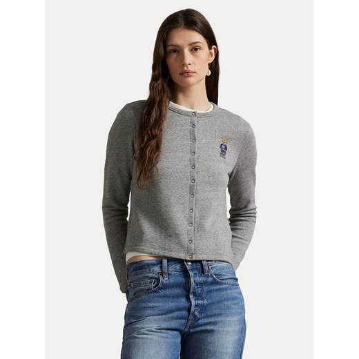 Polo Ralph Lauren Kardigan 211955298003 Szary Slim Fit ze sklepu MODIVO w kategorii Swetry damskie - zdjęcie 186030273