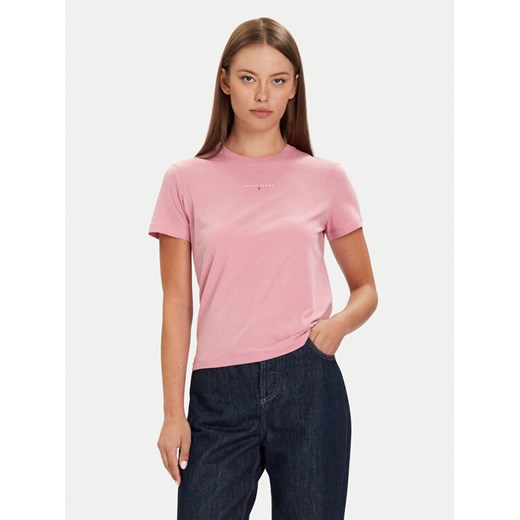 Tommy Jeans T-Shirt Linear DW0DW21964 Różowy Regular Fit ze sklepu MODIVO w kategorii Bluzki damskie - zdjęcie 186030504