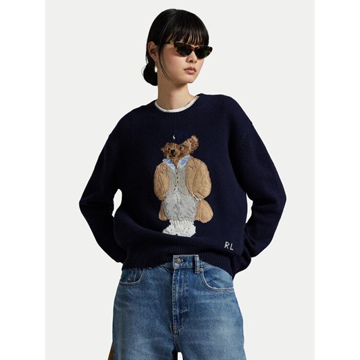 Polo Ralph Lauren Sweter 211972139001 Granatowy Relaxed Fit ze sklepu MODIVO w kategorii Swetry damskie - zdjęcie 186030801