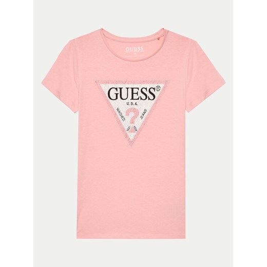 Guess T-Shirt J2YI51 K6YW1 Różowy Regular Fit ze sklepu MODIVO w kategorii Bluzki dziewczęce - zdjęcie 186031413