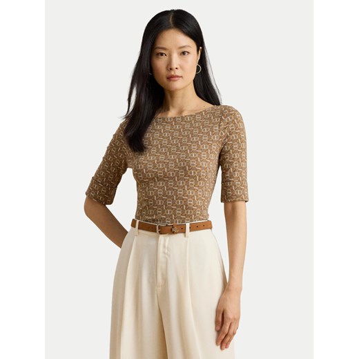 LAUREN RALPH LAUREN Bluzka 200980042001 Beżowy Slim Fit ze sklepu MODIVO w kategorii Bluzki damskie - zdjęcie 186031522