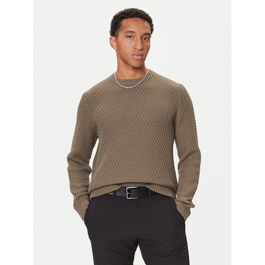 HUGO Sweter Syer 50546995 Beżowy Regular Fit ze sklepu MODIVO w kategorii Swetry męskie - zdjęcie 186031593