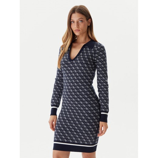 Guess Sukienka dzianinowa W5BK25 Z3JD2 Granatowy Slim Fit ze sklepu MODIVO w kategorii Sukienki - zdjęcie 186032153