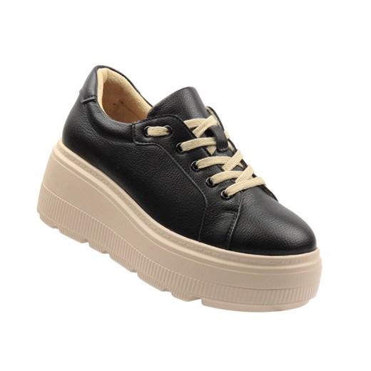 Skórzane sneakersy damskie na platformie czarne Cambell 25-19374 ze sklepu ulubioneobuwie w kategorii Buty sportowe damskie - zdjęcie 186068101