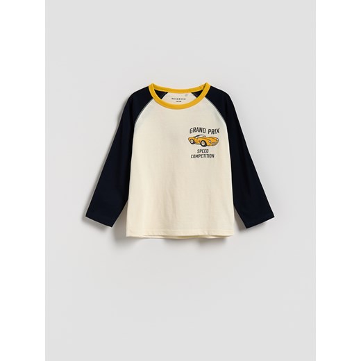 Reserved - Bawełniany longsleeve - złamana biel ze sklepu Reserved w kategorii T-shirty chłopięce - zdjęcie 186068403