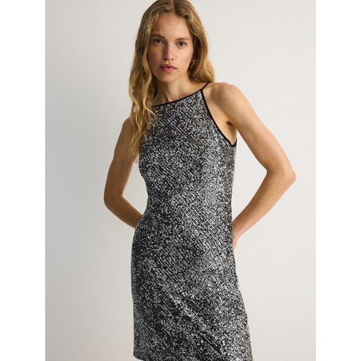 Reserved - Cekinowa sukienka mini - czarny Reserved XL okazyjna cena Reserved