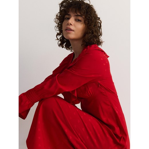 Reserved - Satynowa sukienka z żakardowym wzorem - czerwony ze sklepu Reserved w kategorii Sukienki - zdjęcie 186068754