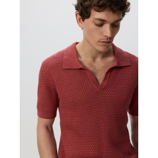 Reserved - Sweter polo z lnem - miedziany ze sklepu Reserved w kategorii Swetry męskie - zdjęcie 186068801