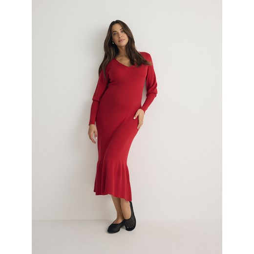 Reserved - Dzianinowa sukienka z falbaną - czerwony Reserved L wyprzedaż Reserved
