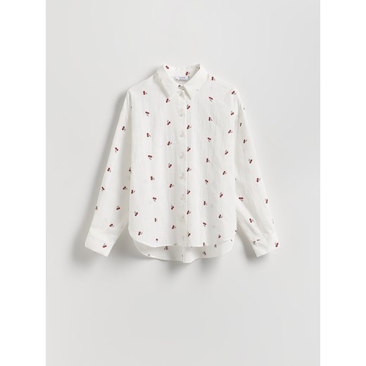 Reserved - Koszula z ozdobnym haftem - czerwony ze sklepu Reserved w kategorii Koszule damskie - zdjęcie 186069561