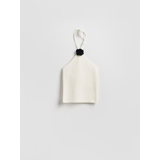 Reserved - Top z szydełkowanym kwiatem - złamana biel ze sklepu Reserved w kategorii Bluzki damskie - zdjęcie 186069613