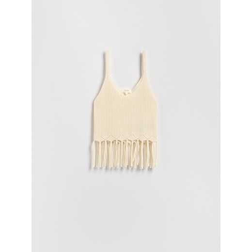 Reserved - Krótki top z frędzlami - złamana biel ze sklepu Reserved w kategorii Bluzki damskie - zdjęcie 186069912