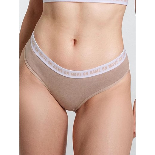 Sinsay - Majtki figi z napisem 2 pack - beżowy Sinsay XS Sinsay
