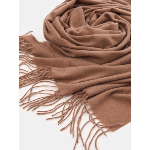 Sinsay - Gładki szalik z frędzlami - beżowy Sinsay One Size Sinsay