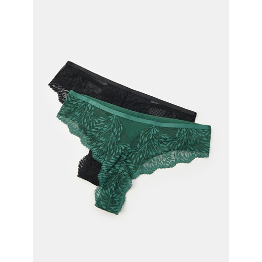 Sinsay - Majtki brazilian z koronką 2 pack - zielony Sinsay L Sinsay