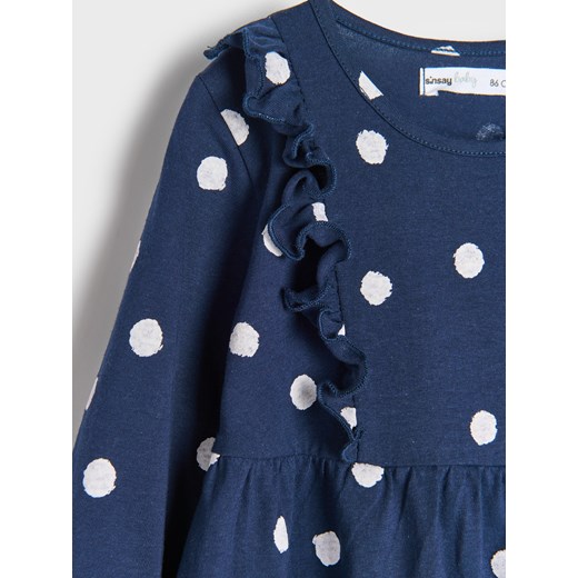 Sinsay - Sukienka dresowa z falbanami - granatowy Sinsay 80 (9-12 m) Sinsay