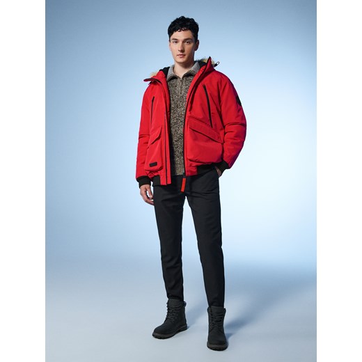 Sinsay - Ocieplana kurtka bomberka z kapturem - czerwony Sinsay L Sinsay