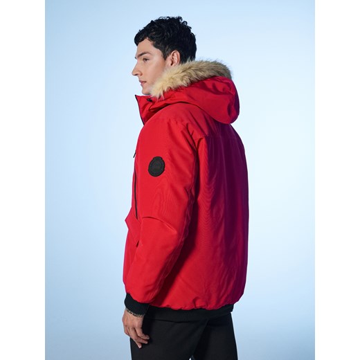 Sinsay - Ocieplana kurtka bomberka z kapturem - czerwony Sinsay S Sinsay