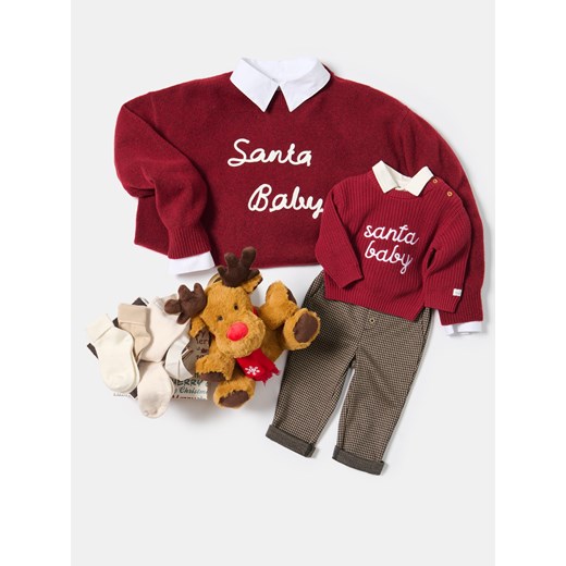 Sinsay - Bawełniany sweter z motywem zimowym - bordowy Sinsay 74 (6-9 m) Sinsay