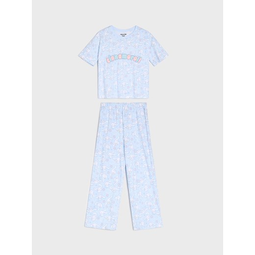 Sinsay - Piżama dwuczęściowa Cinnamoroll z koszulką o kroju boxy - błękitny Sinsay 140 (9-10 l) Sinsay