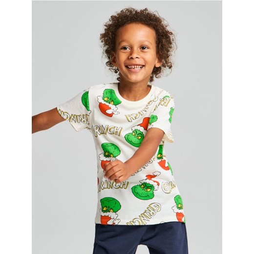 Sinsay - Bawełniana koszulka ze wzorem Grinch - kremowy ze sklepu Sinsay w kategorii T-shirty chłopięce - zdjęcie 186081710