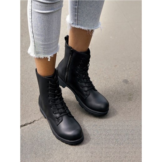 Sinsay - Sznurowane botki za kostkę z imitacji skóry - czarny Sinsay 39 Sinsay