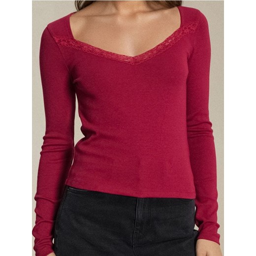 Sinsay - Bluzka z długim rękawem z modalem - bordowy ze sklepu Sinsay w kategorii Bluzki damskie - zdjęcie 186082470
