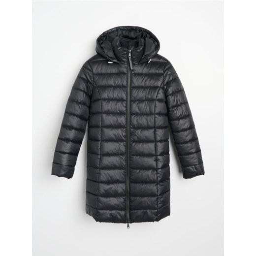 Sinsay - Pikowany płaszcz z kapturem - czarny Sinsay M Sinsay