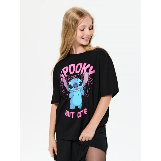 Sinsay - Bawełniana koszulka z nadrukiem Stitch - czarny ze sklepu Sinsay w kategorii Bluzki dziewczęce - zdjęcie 186083172