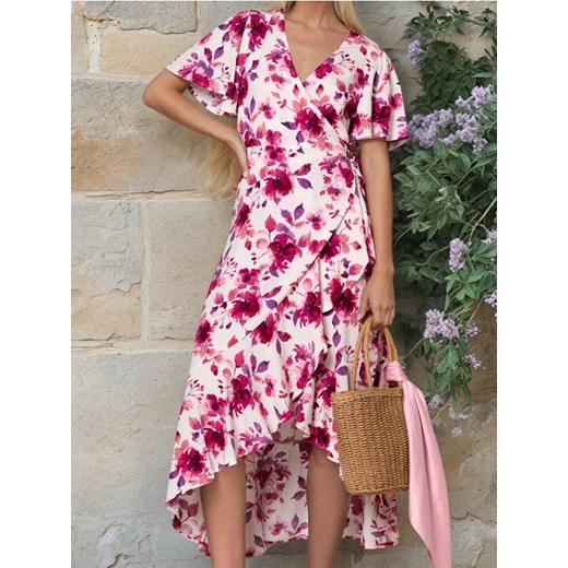 Sinsay - Kopertowa sukienka midi w kwiaty - wielobarwny Sinsay M Sinsay