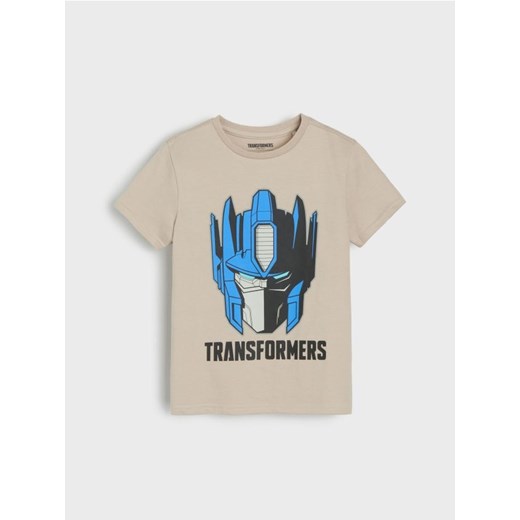 Sinsay - Bawełniana koszulka z nadrukiem Transformers - kremowy ze sklepu Sinsay w kategorii T-shirty chłopięce - zdjęcie 186083412
