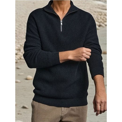 Sinsay - Zapinany sweter z kołnierzem - czarny ze sklepu Sinsay w kategorii Swetry męskie - zdjęcie 186083613