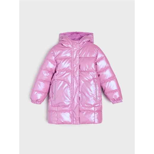 Sinsay - Pikowany płaszcz ze sztucznym futerkiem - różowy ze sklepu Sinsay w kategorii Płaszcze dziewczęce - zdjęcie 186083893