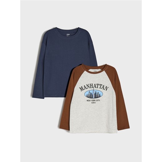 Sinsay - Bawełniana koszulka z nadrukiem 2 pack - granatowy ze sklepu Sinsay w kategorii T-shirty chłopięce - zdjęcie 186084031