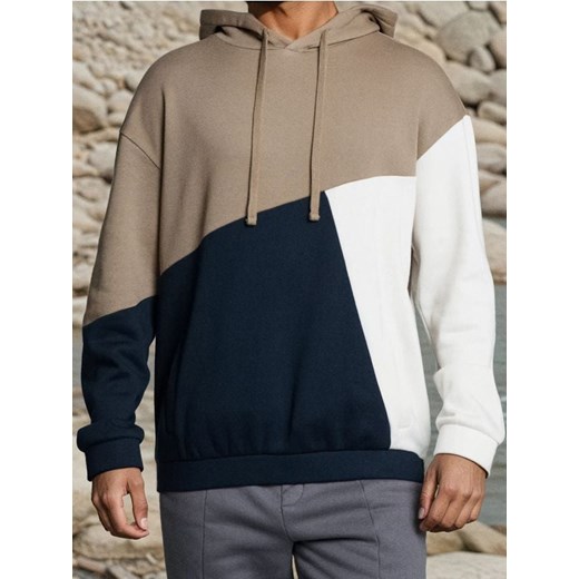 Sinsay - Bluza hoodie color-block - brązowy ze sklepu Sinsay w kategorii Bluzy męskie - zdjęcie 186084081