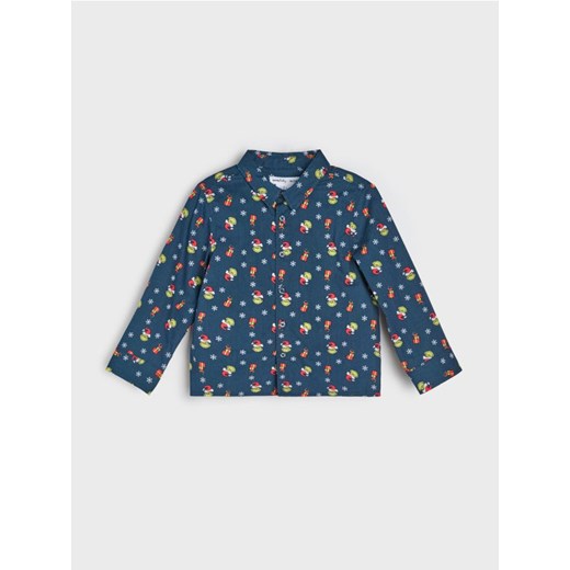 Sinsay - Bawełniana koszula z motywem świątecznym Grinch - granatowy Sinsay 5-2 l) Sinsay