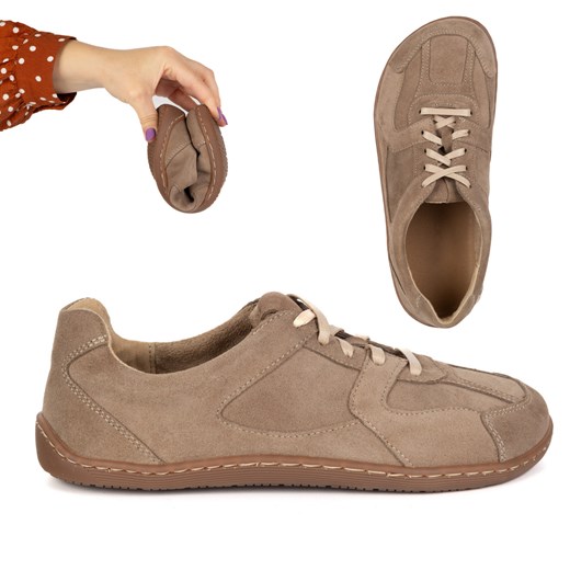 Buty BAREFOOT minimalistyczne skórzane 0796W welur beżowe ze sklepu butyolivier w kategorii Półbuty damskie - zdjęcie 186085321
