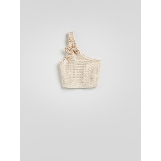 Reserved - Crochetowy top z kwiatową aplikacją - beżowy ze sklepu Reserved w kategorii Bluzki damskie - zdjęcie 186088561