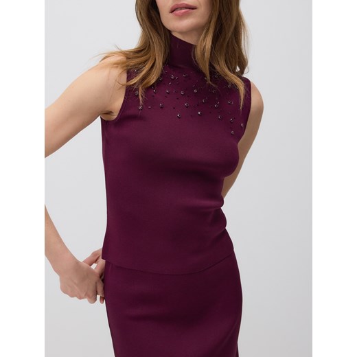 Reserved - Top z aplikacją przy dekolcie - mahoniowy Reserved M wyprzedaż Reserved