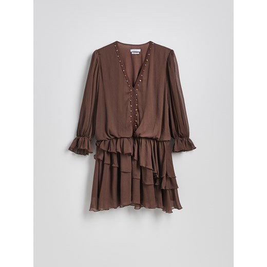 Reserved - Sukienka mini z falbanami - brązowy Reserved XXL promocyjna cena Reserved