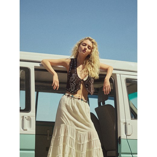 Reserved - Muślinowa spódnica midi - złamana biel ze sklepu Reserved w kategorii Spódnice - zdjęcie 186088944