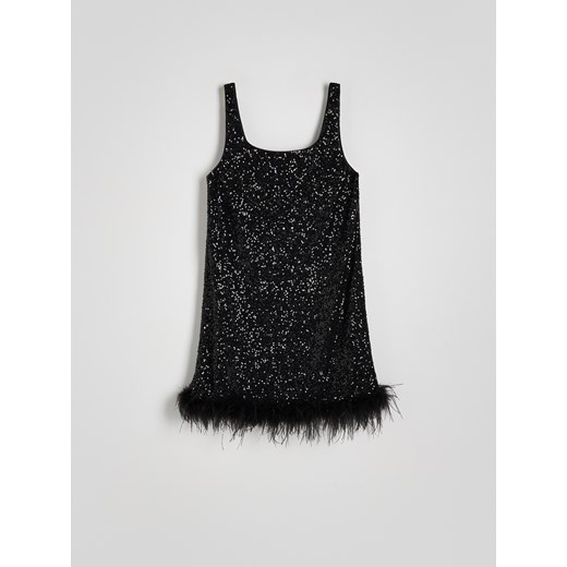 Reserved - Sukienka mini z piórami - czarny ze sklepu Reserved w kategorii Sukienki - zdjęcie 186089654