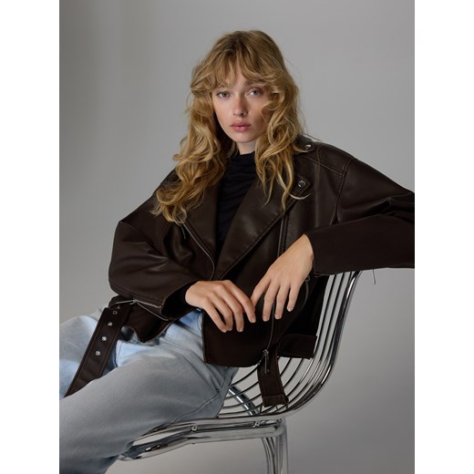 Reserved - Kurtka ramoneska z paskiem - brązowy Reserved S Reserved